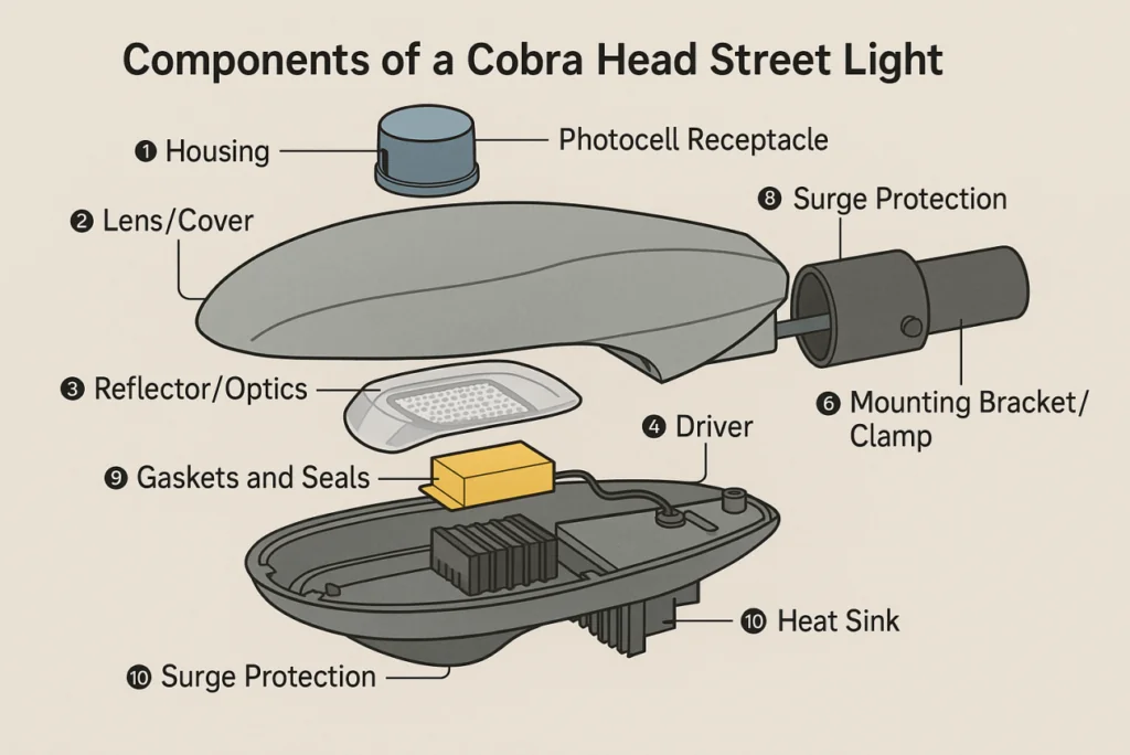 Component of cobra head street light